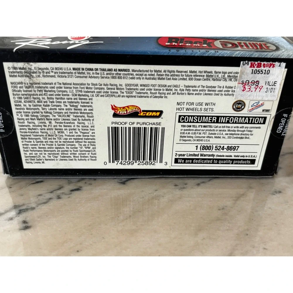 New Hot Wheels Racing Ward Burton 22 Caterpillar Black Chrome Deluxe 1:43 NASCAR